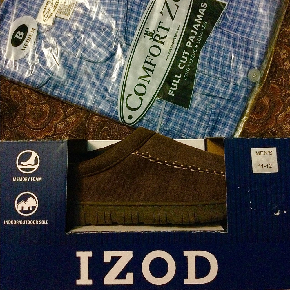 ComfortsMen Bundle Package.  Cushion loafers, medium sized comfort night wear,